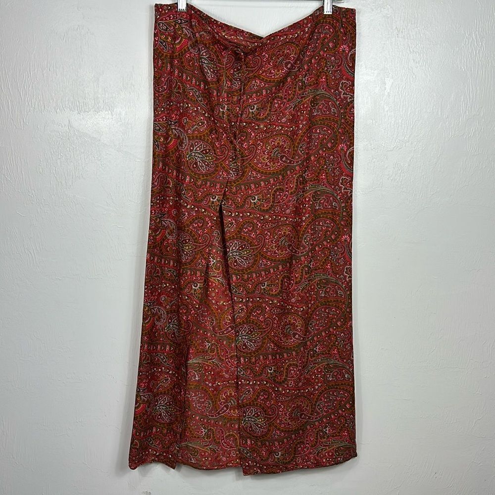 Malia Mills Cotton Paisley Print Front Slit Maxi Skirt Size XS